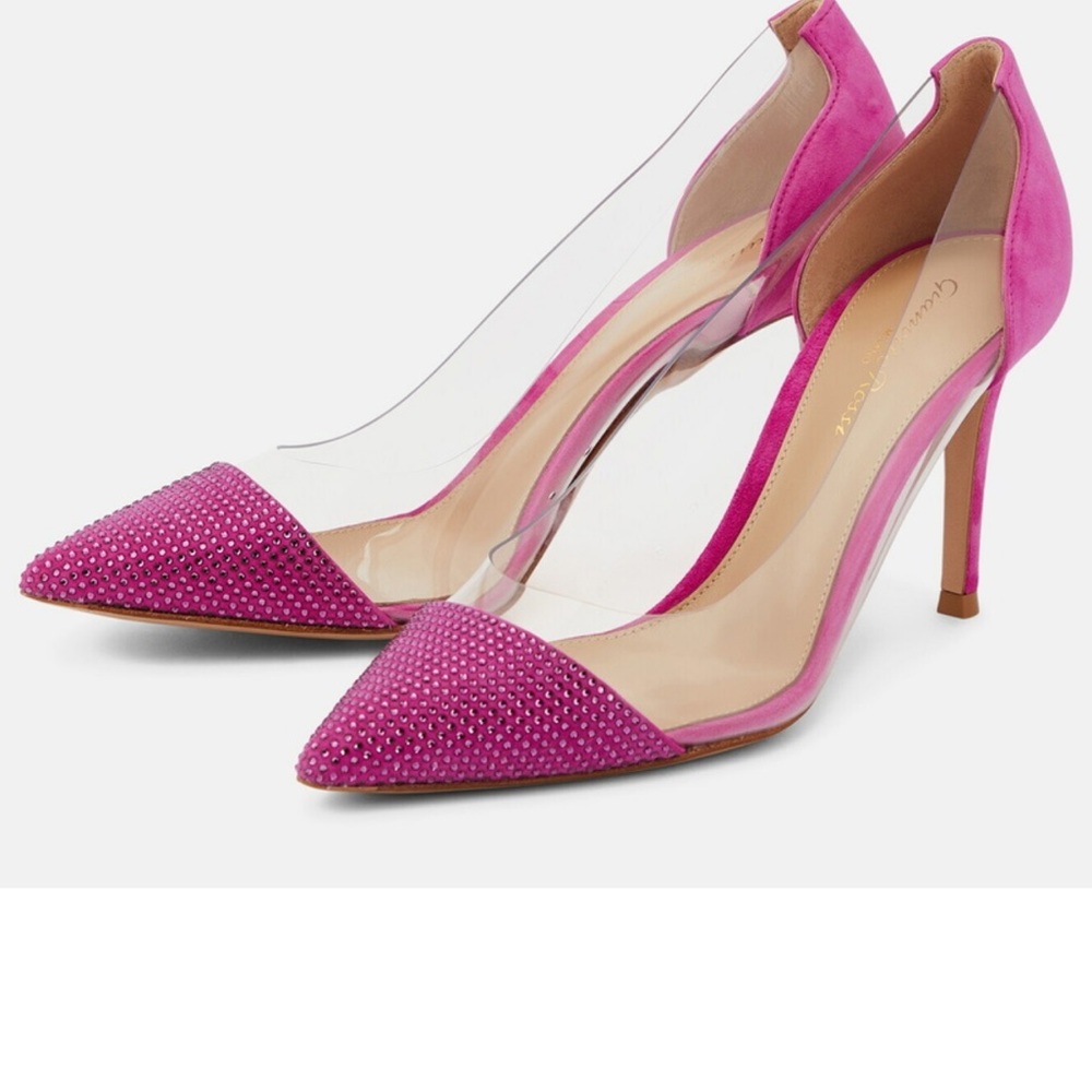 NEW Gianvito Rossi Fuchsia Crystal-Embellished Pointed Toe PVC Side Pumps